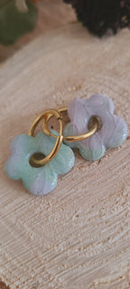 Cora marbré vert d'eau et mauve motif feuillage